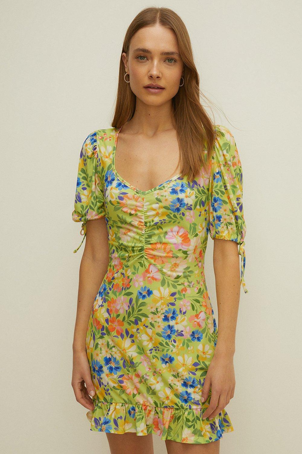 Floral Print Sweetheart Mini Dress | Oasis
